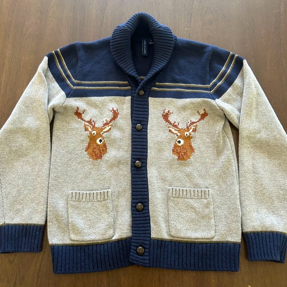 Janie and Jack Reindeer Shawl Collar Cardigan size 8